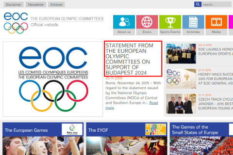 Az EOC közleménye a budapesti olimpiai pályázat támogatásával kapcsolatban a szervezet honlapján 